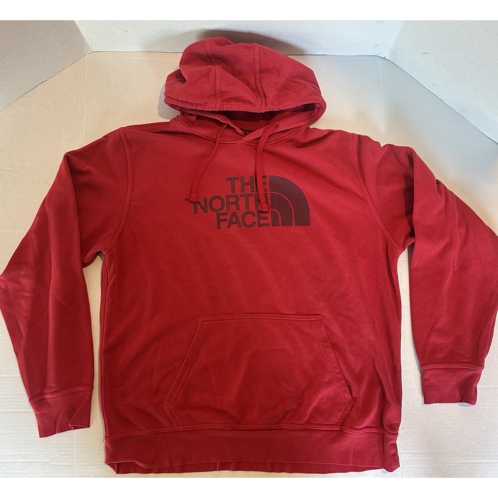 The North Face Red Hooded Sweatshirt Red Logo Front Pocket Men's Size Large